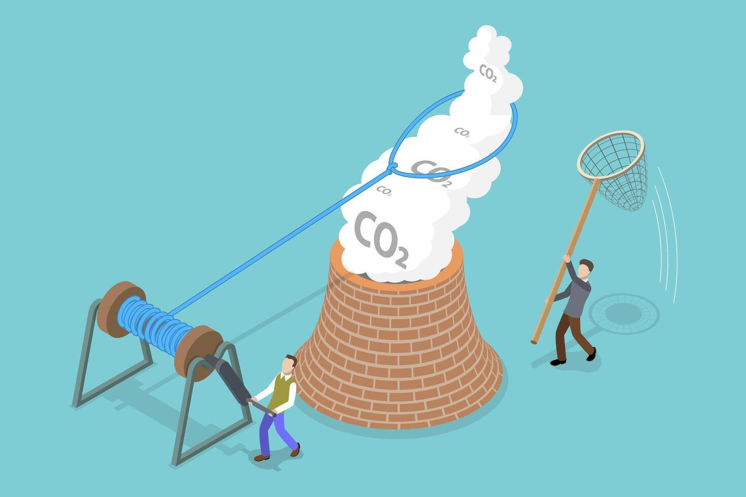 3D Isometric Flat Conceptual Illustration of CCS - Carbon Capture And Storage vector