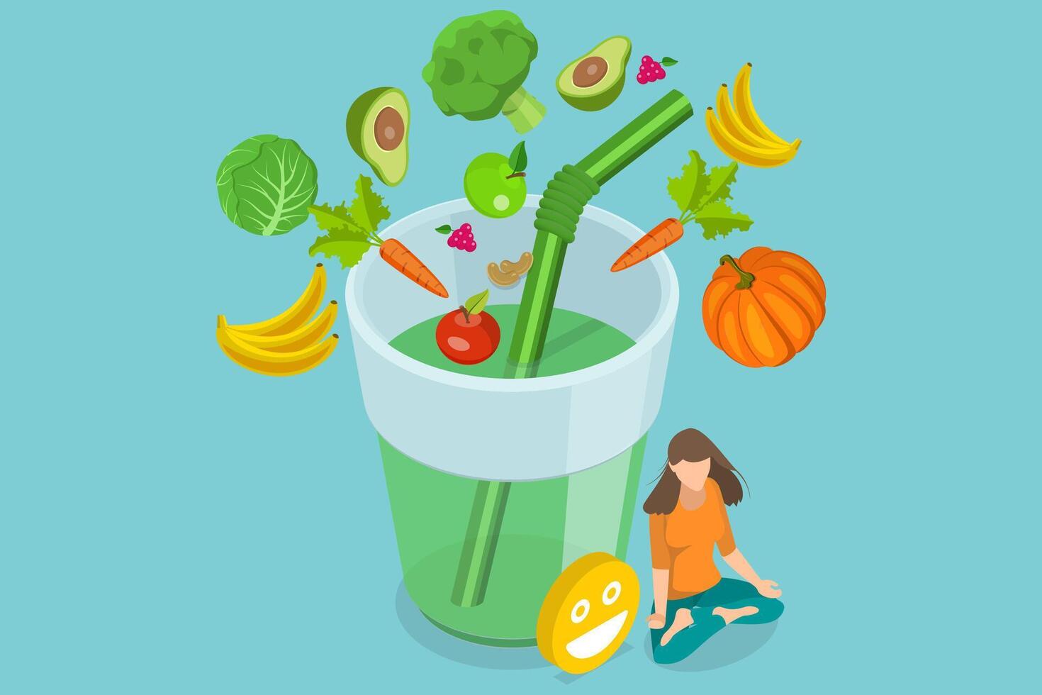 3D Isometric Flat Conceptual Illustration of Full Body Detox vector