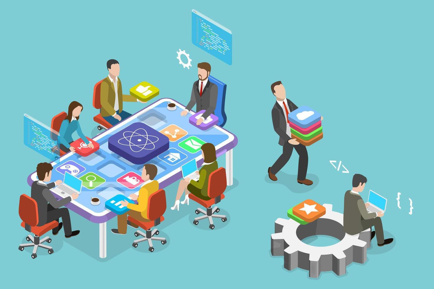 3D Isometric Flat Conceptual Illustration of React Native Development ...