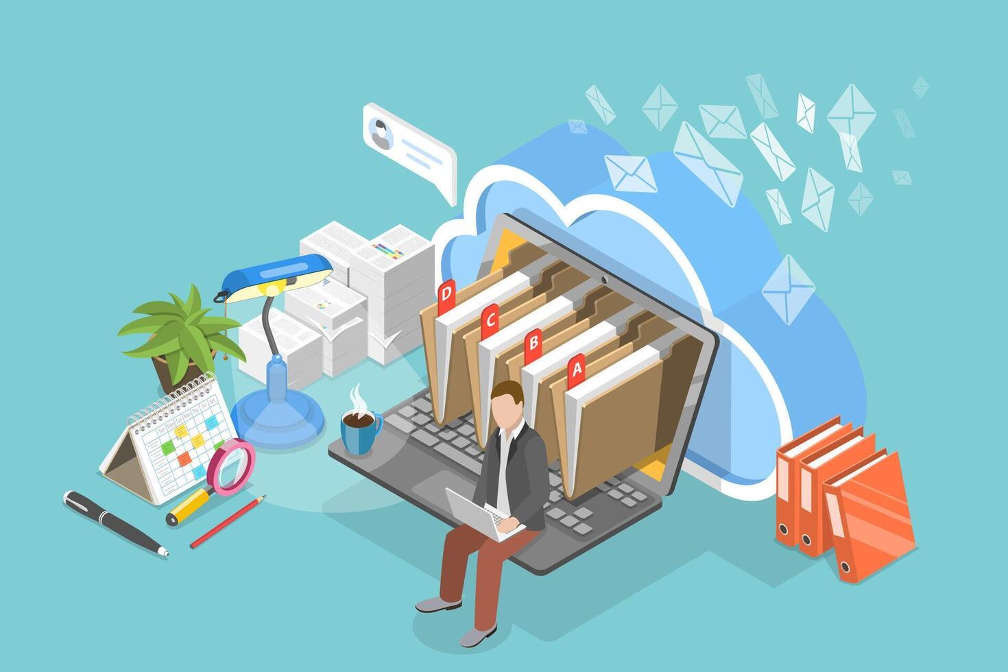 3D Isometric Flat Conceptual Illustration of Document Management System vector