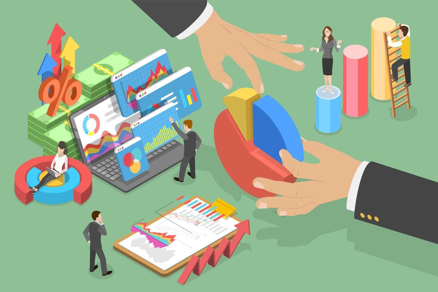 3D Isometric Flat Conceptual Illustration of Shares And Dividends vector