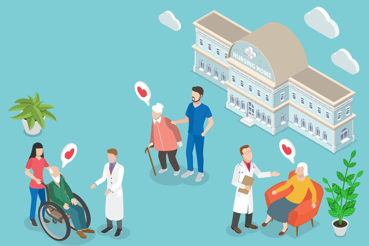 3D Isometric Flat Conceptual Illustration of Nursing Home vector