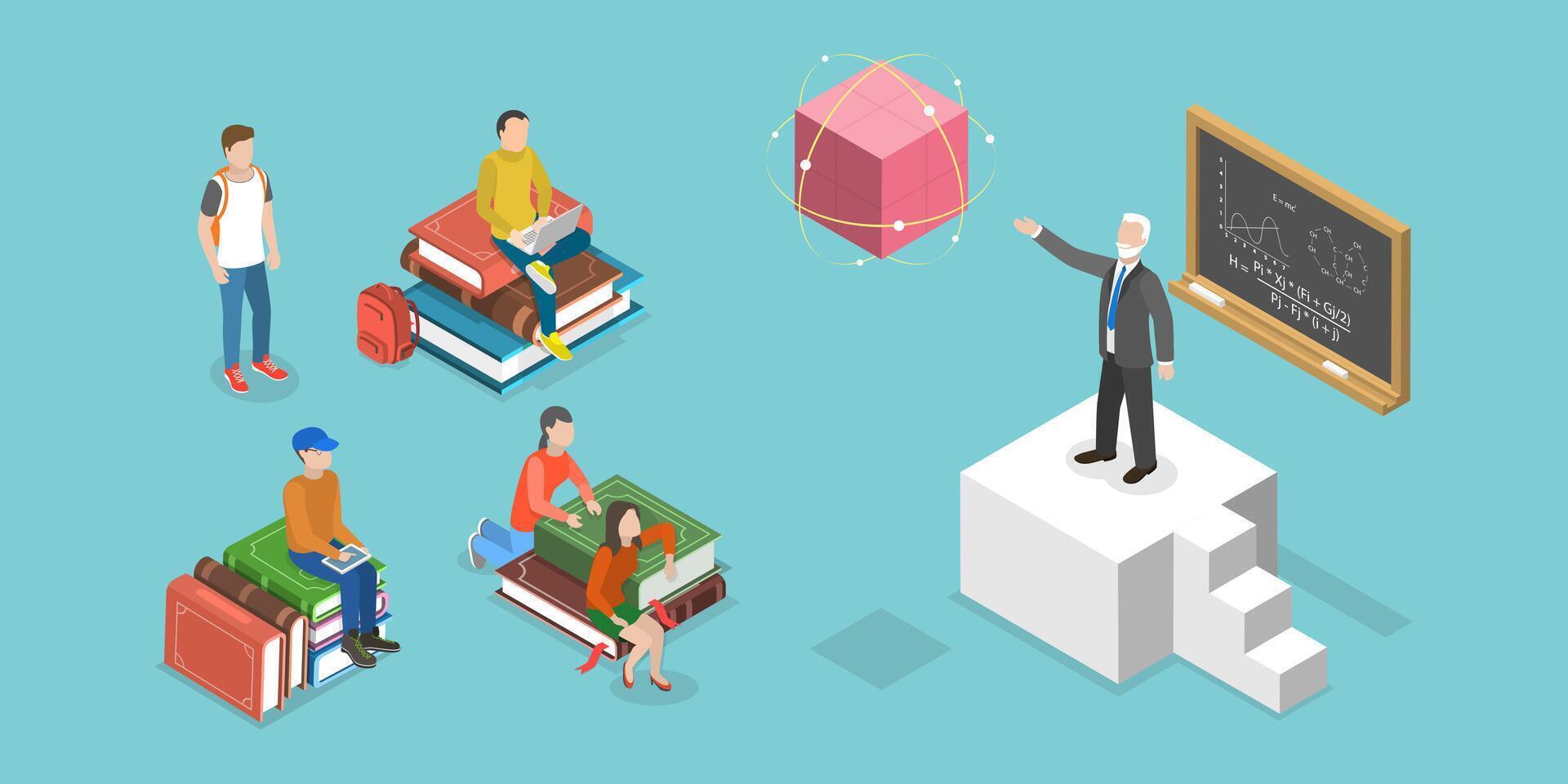 3D Isometric Flat Conceptual Illustration of Science Lecture vector