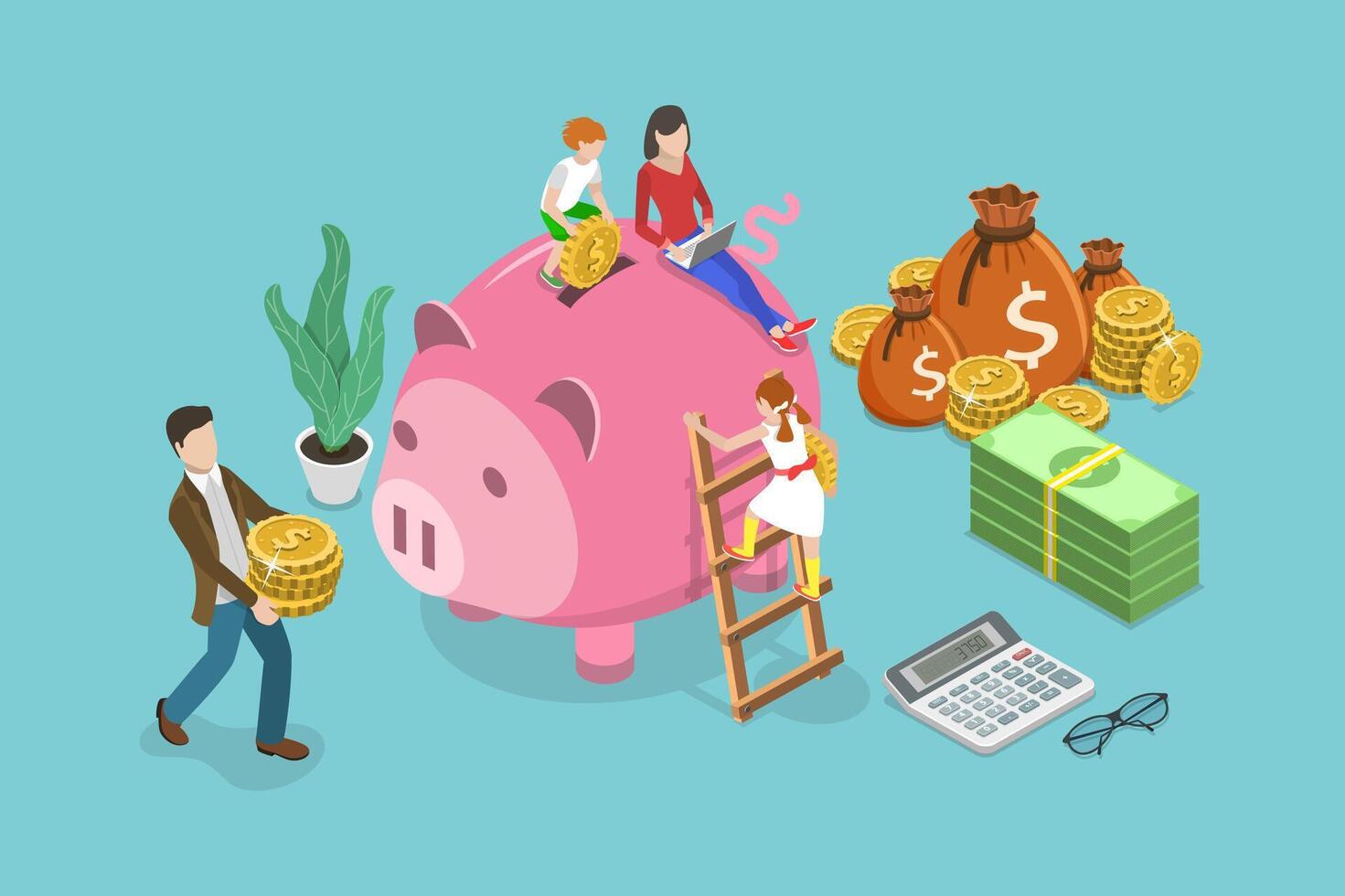 3D Isometric Flat Conceptual Illustration of Kids Savings Account vector