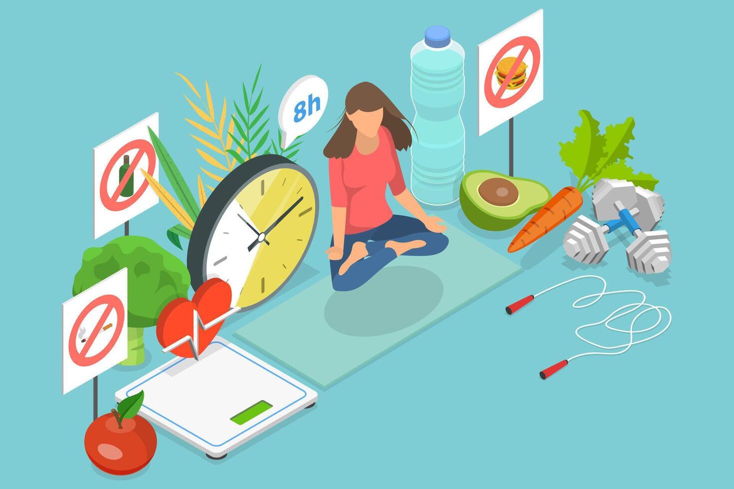 3D Isometric Flat Conceptual Illustration of Healthy Lifestyle vector