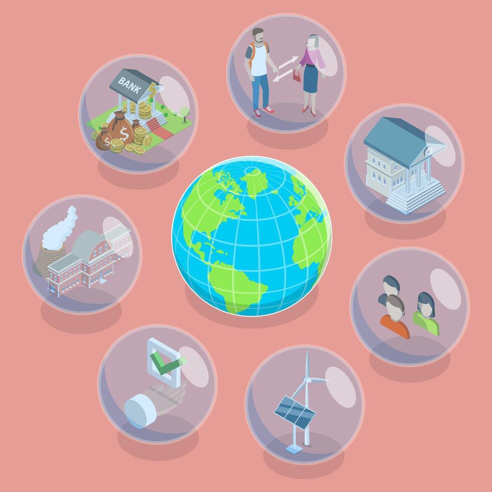 3D Isometric Flat Conceptual Illustration of ESG - Environmental, Social and Corporate Governance vector