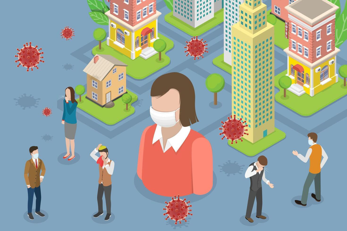3D Isometric Flat Conceptual Illustration of Epidemic vector