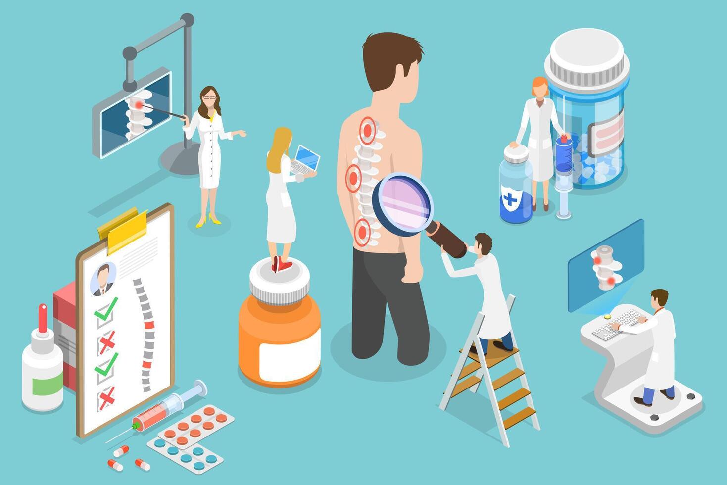 3D Isometric Flat Conceptual Illustration of Chronic Back Pain vector