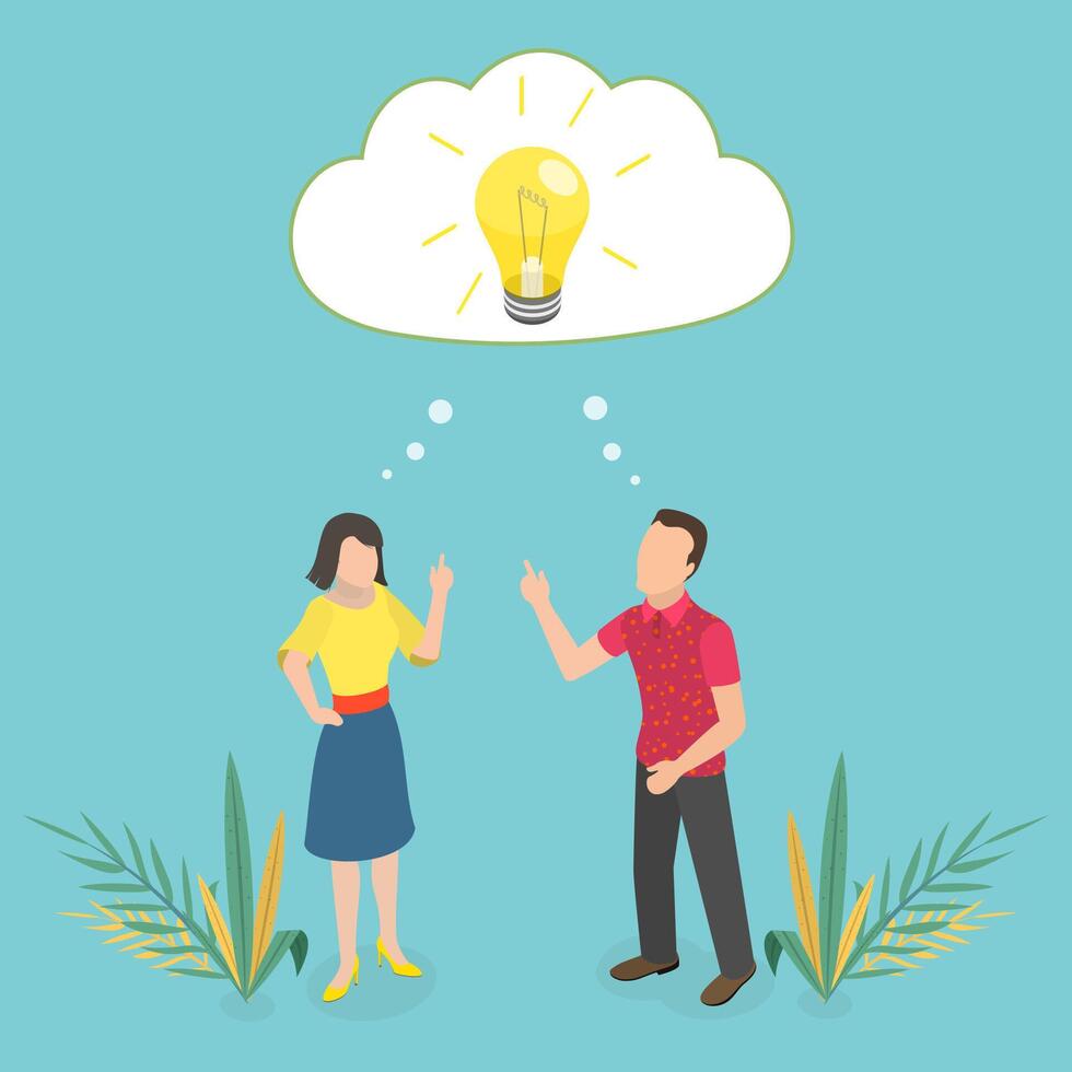3D Isometric Flat Conceptual Illustration of Happy Couple Having An Idea vector