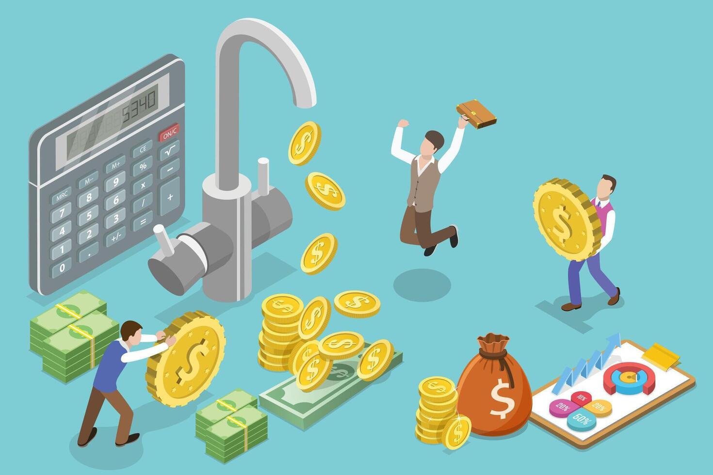 3D Isometric Flat Conceptual Illustration of Cash Flow vector
