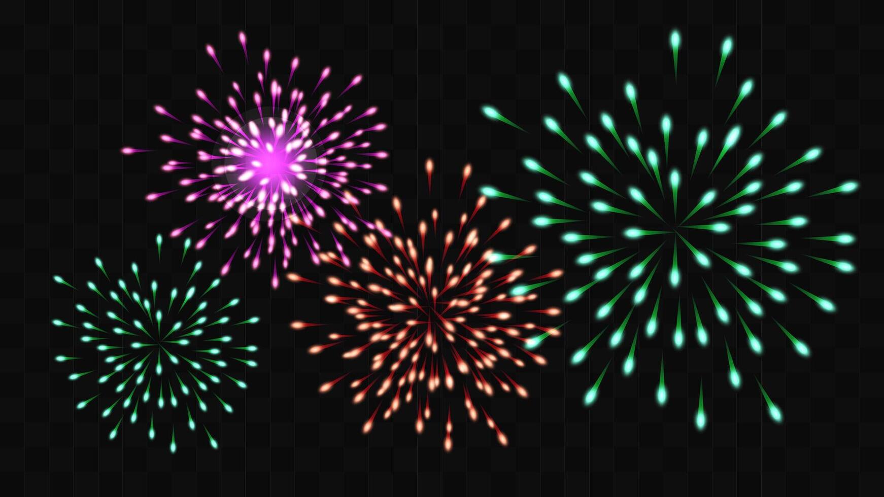 Bright flashes of fireworks color on a transparent background. Holiday Wedding Festival Design for Birthday Card Poster advertising. vector