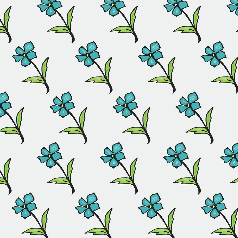 Beautiful Hand Drawn Blue Floral Pattern White Background vector