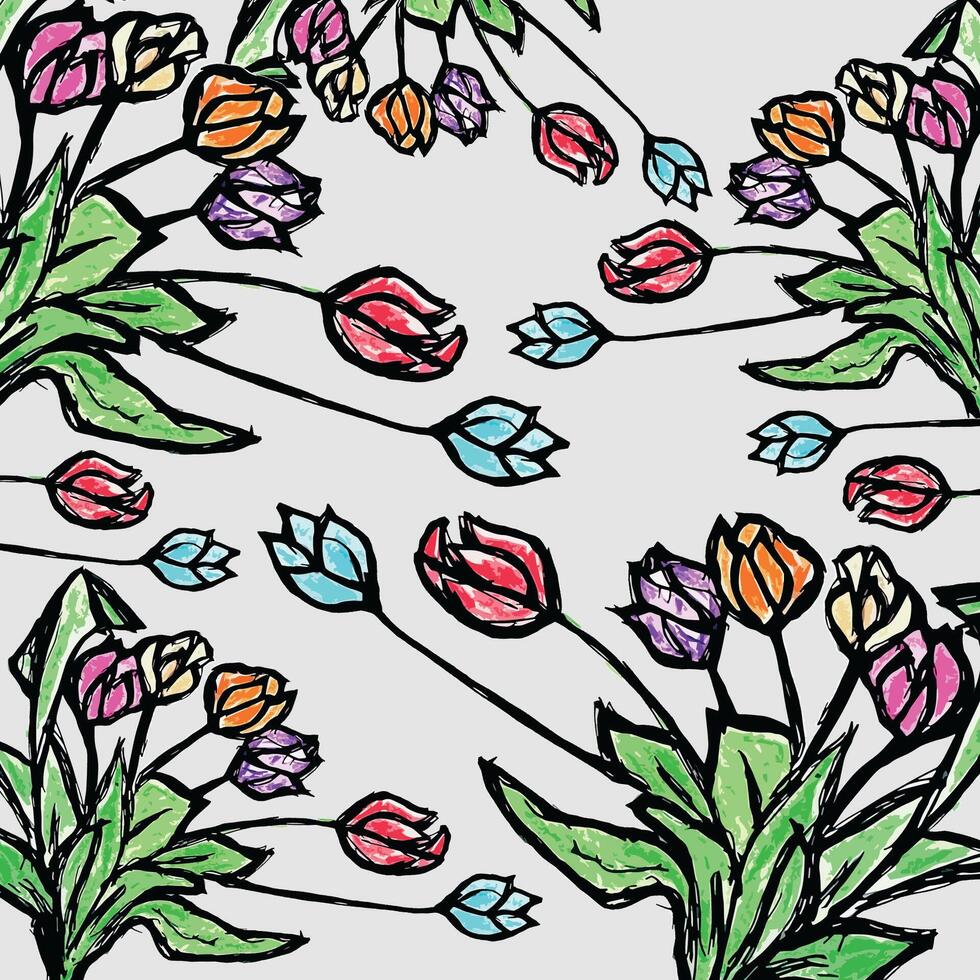 Beautiful Hand Drawn Wallpaper Floral Pattern White Background vector