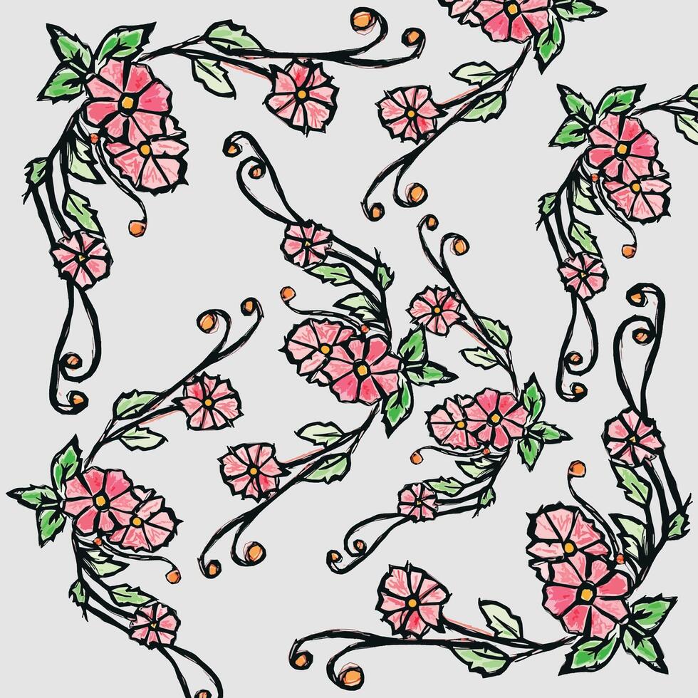 Cute Beautiful Hand Drawn Floral Pattern White Background vector