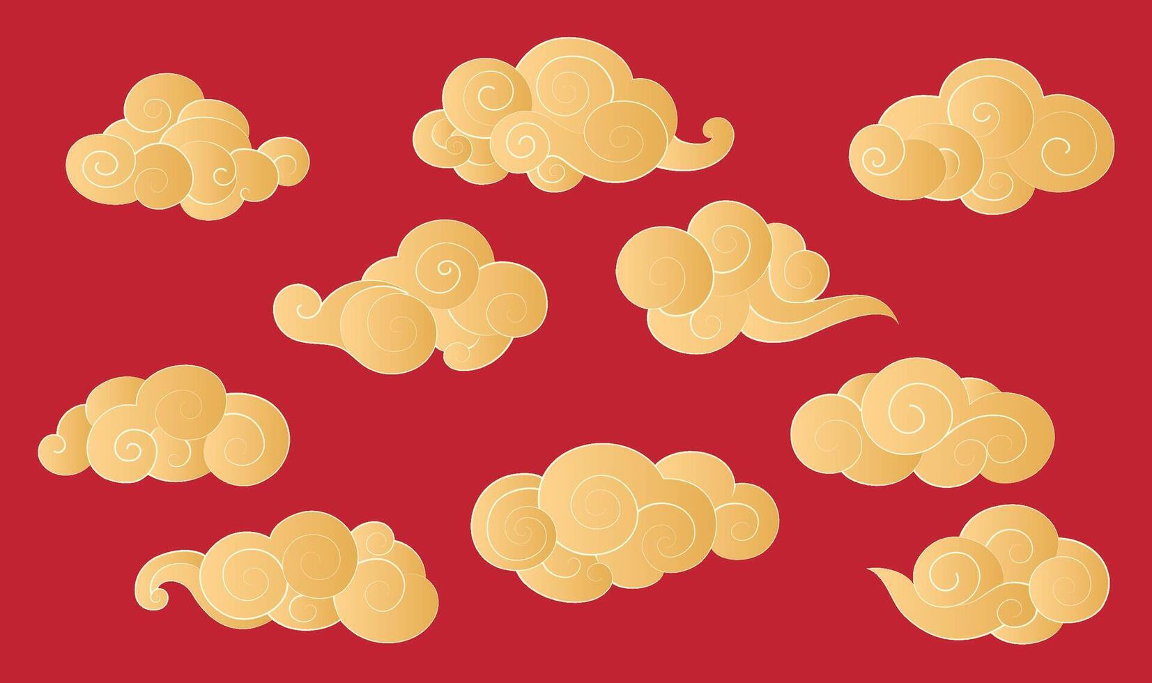 Collection of yellow Chinese moire material on a red background vector