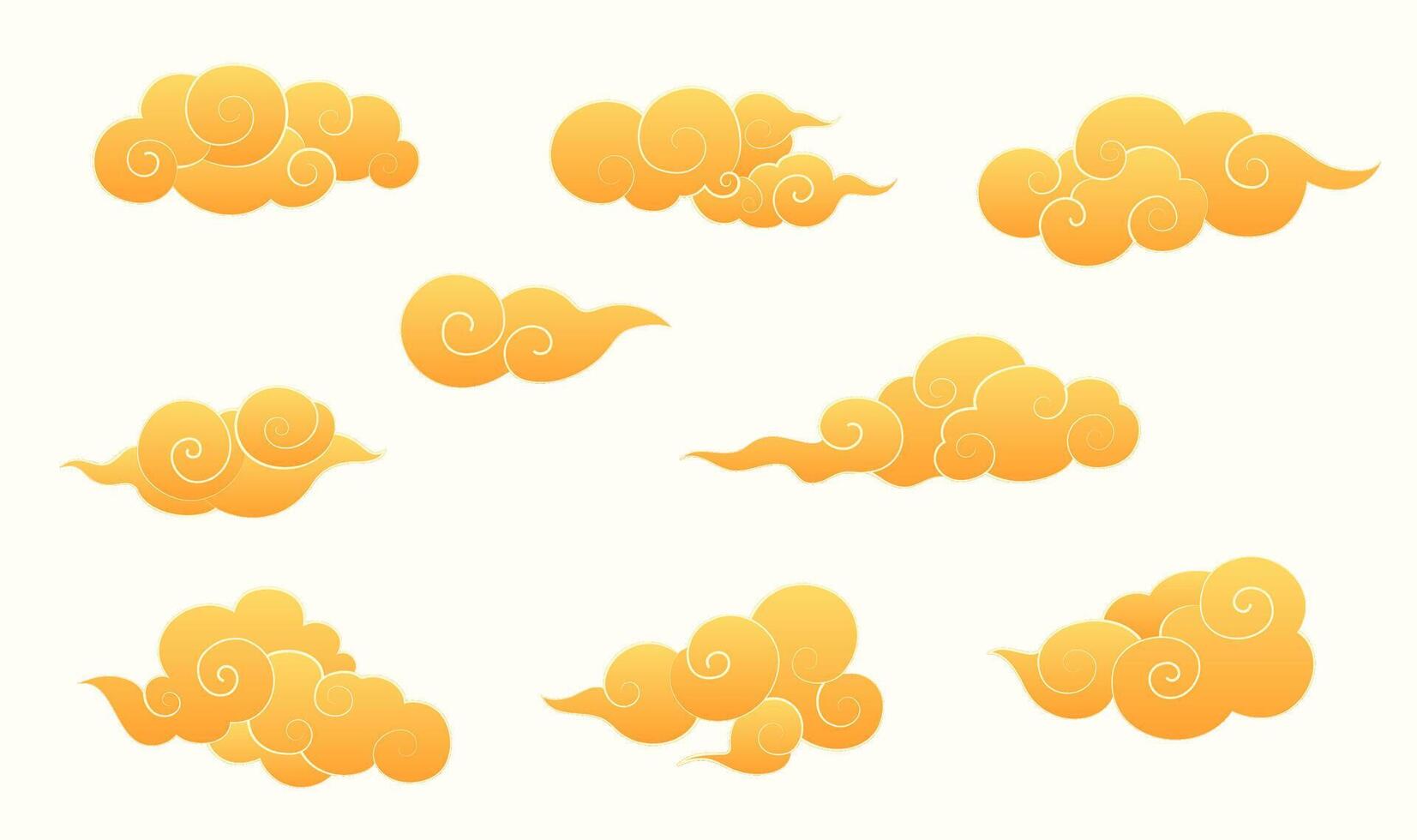 Collection of yellow Chinese moire material on a white background vector