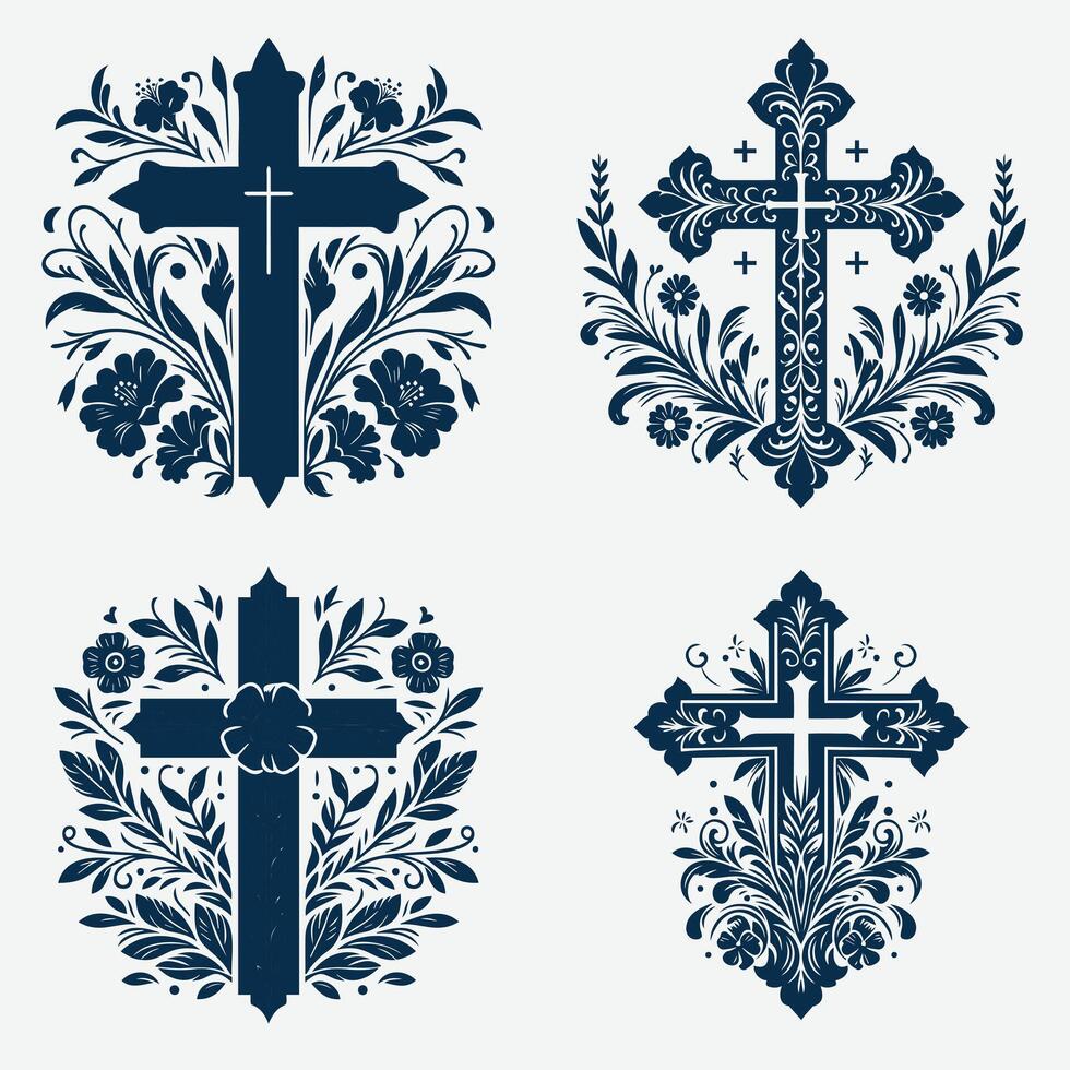 Set of different crosses icon, Christian cross symbol flat style. vector