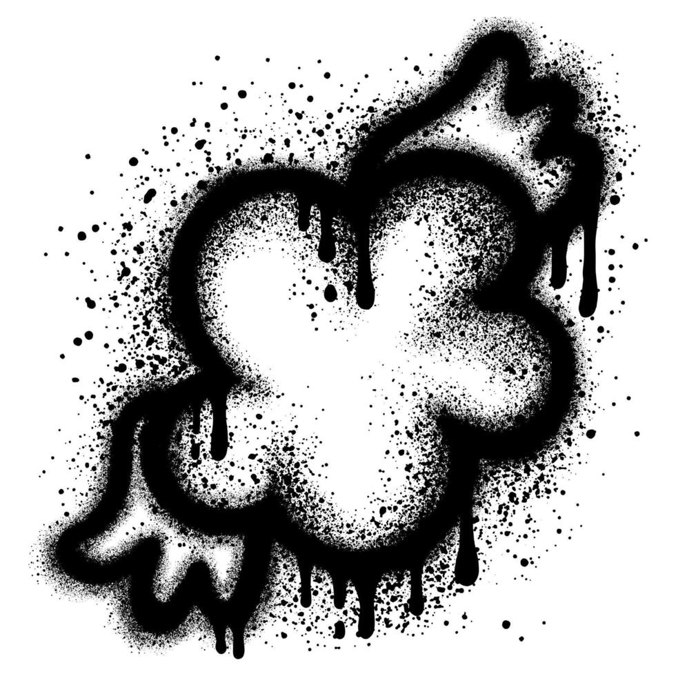 Graffiti cloud icon wearing wings with black Spray Paint isolated on white background. vector