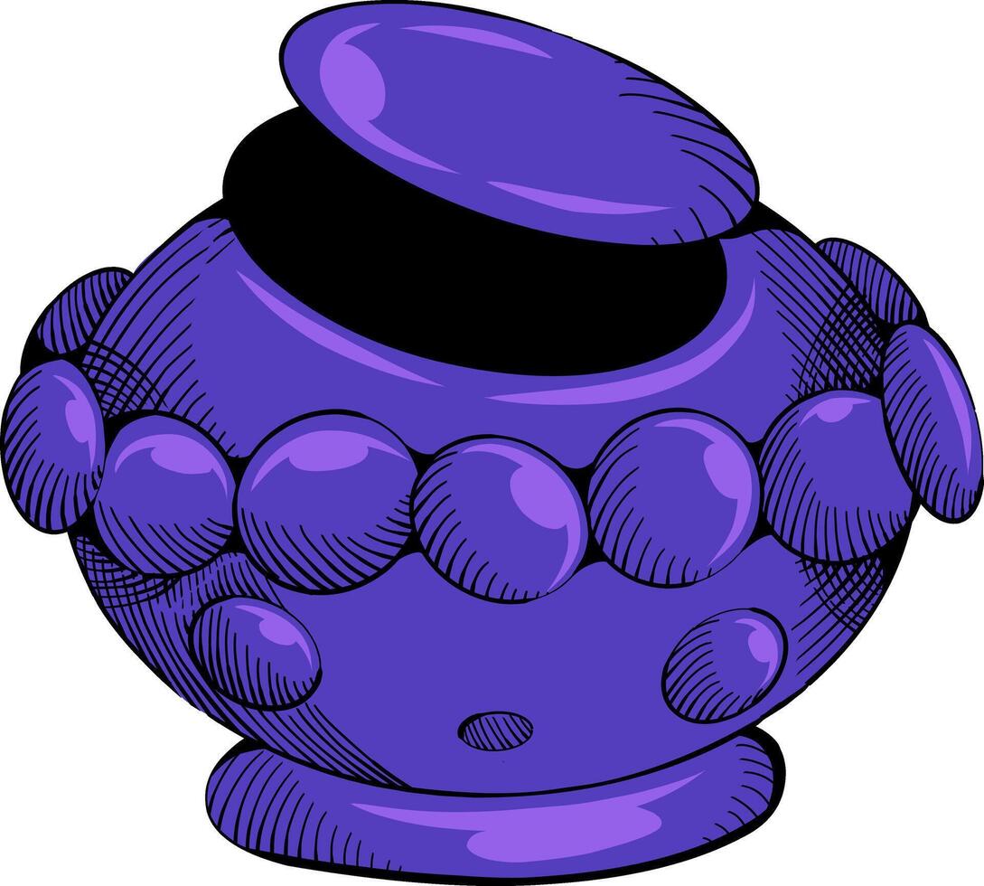A stylized purple jar with a lid, adorned with a row of circular embellishments. vector