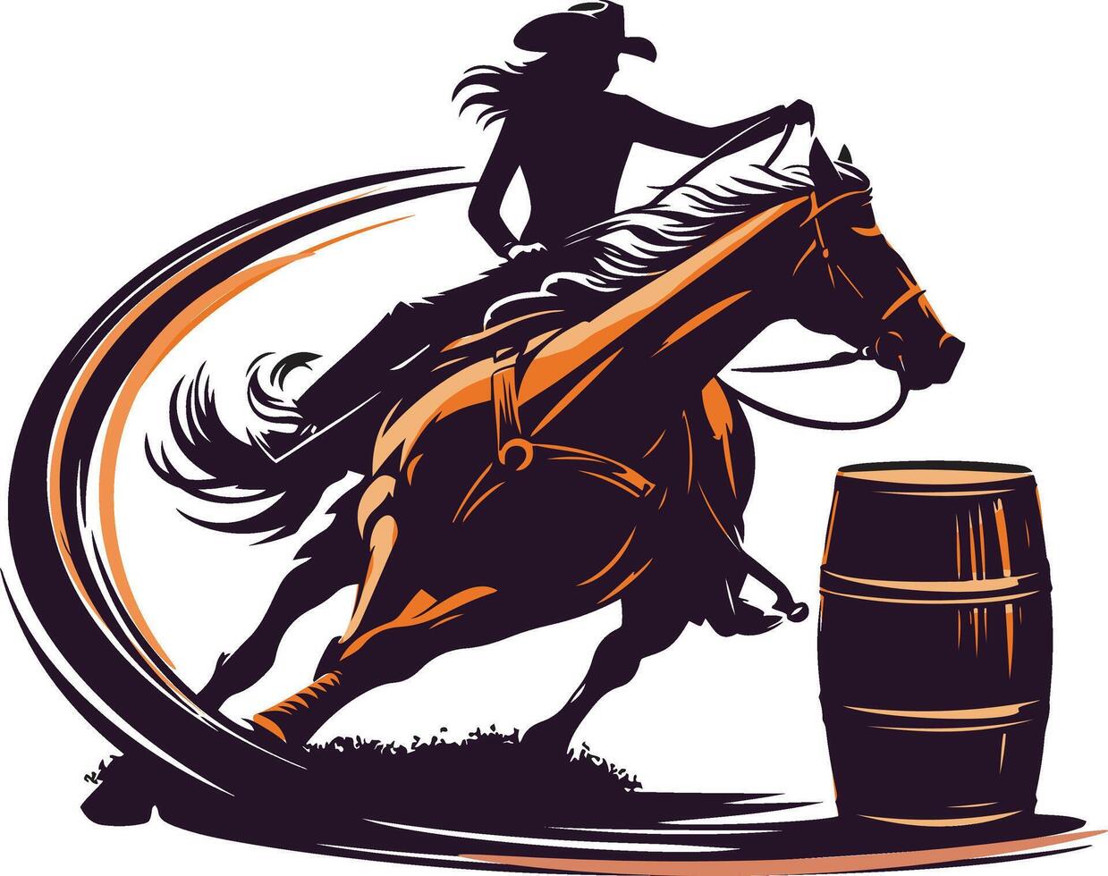 A silhouette of a cowgirl barrel racing vector