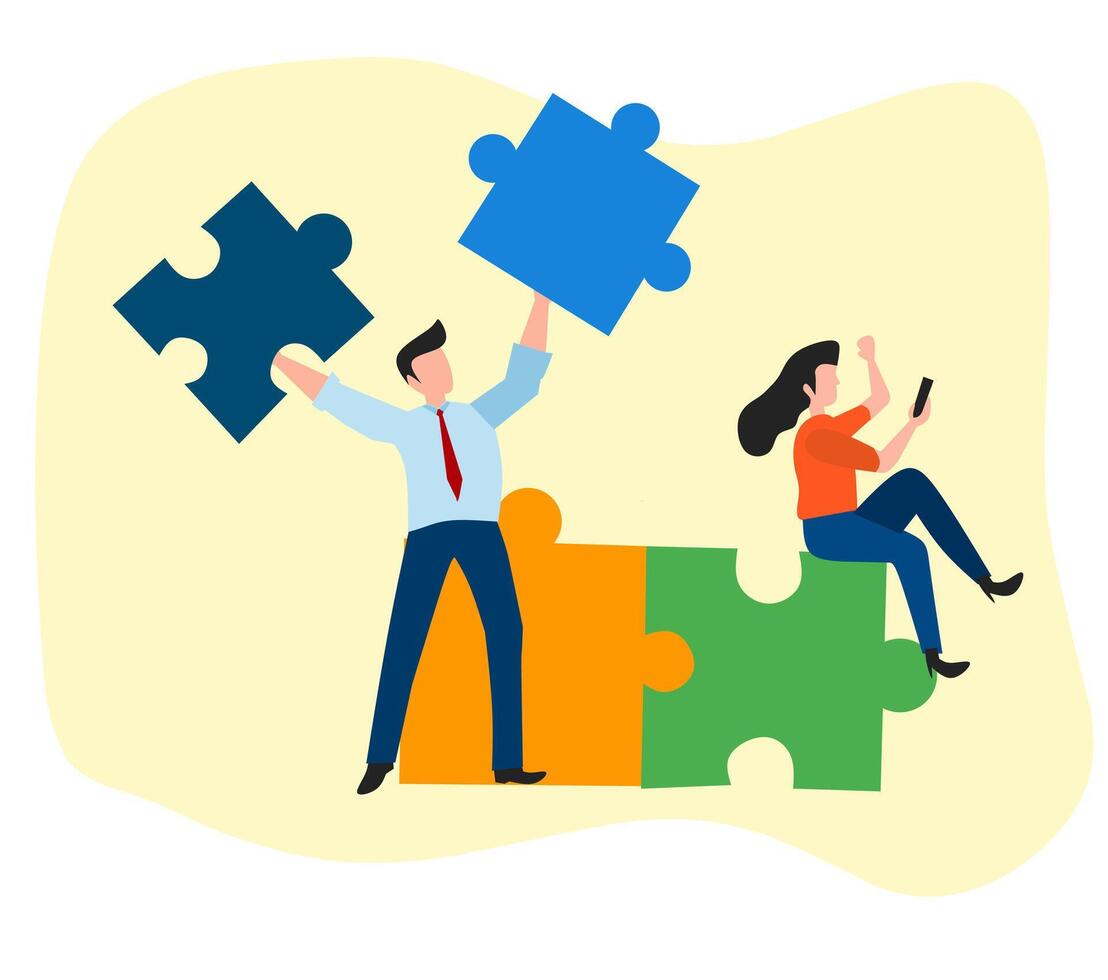 Team work flat art puzzle illustration vector