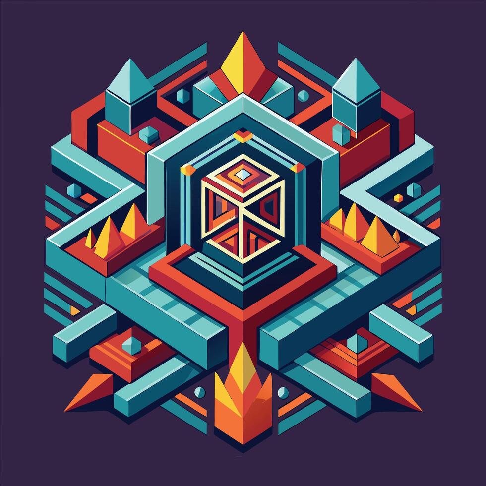 a geometric design with a cube in the center vector