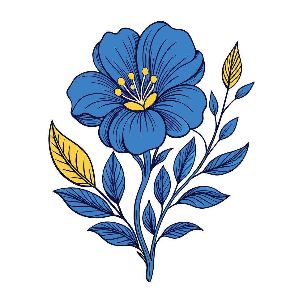 blue flower with yellow leaves on a white background vector