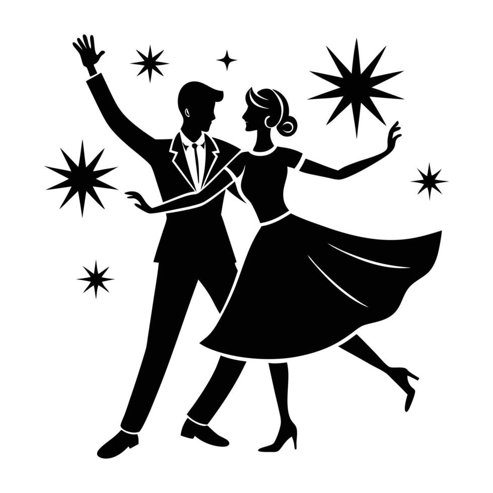 a black and white silhouette of a couple dancing vector