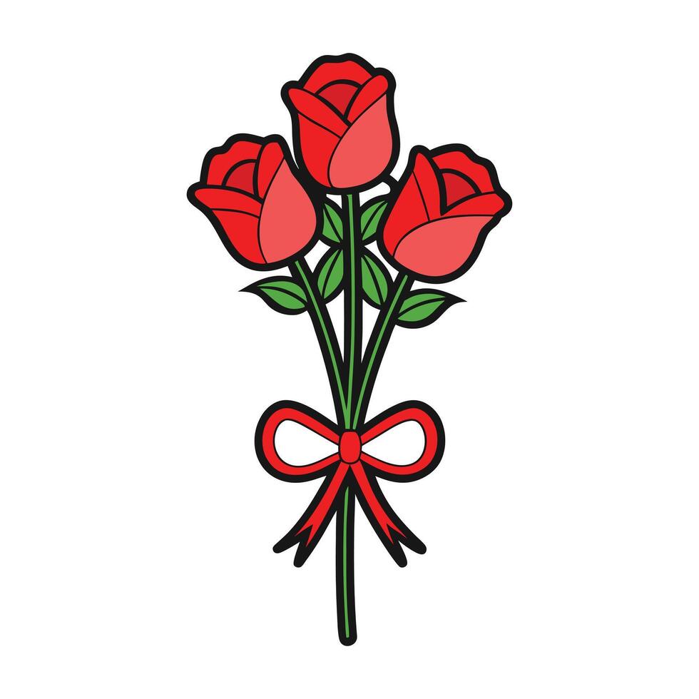red roses with red ribbon and bow on white background vector