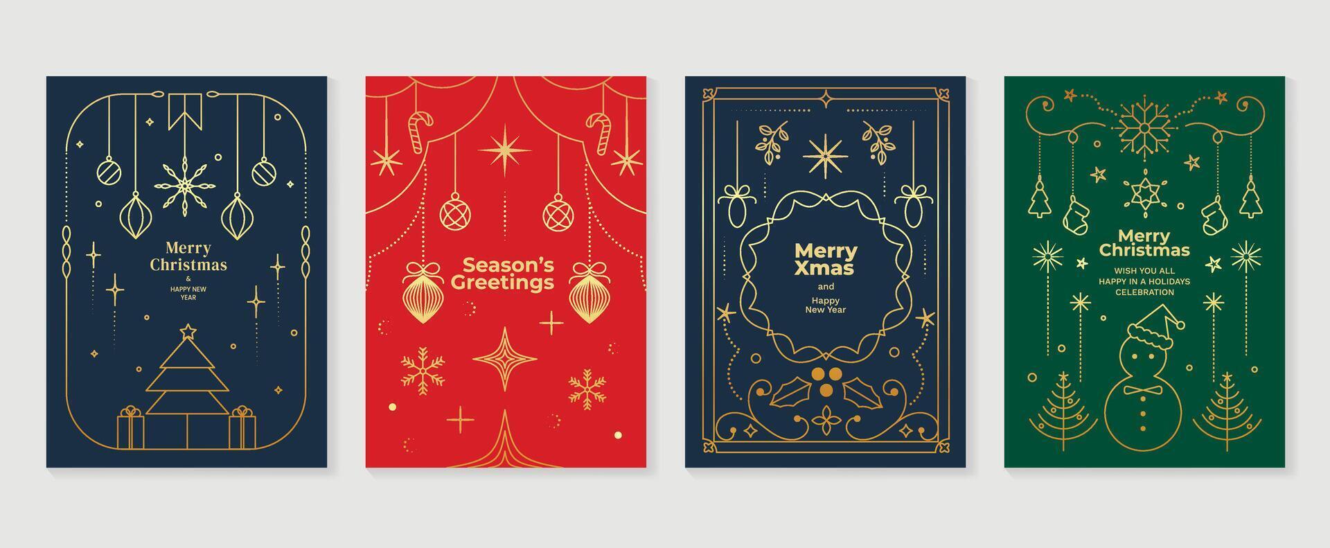 Merry Christmas and Happy New Year blue, green and red invitation card design. vector