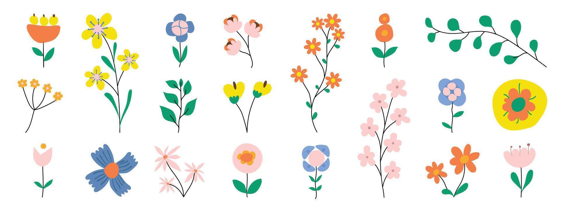 Collection of spring colorful flower elements. vector