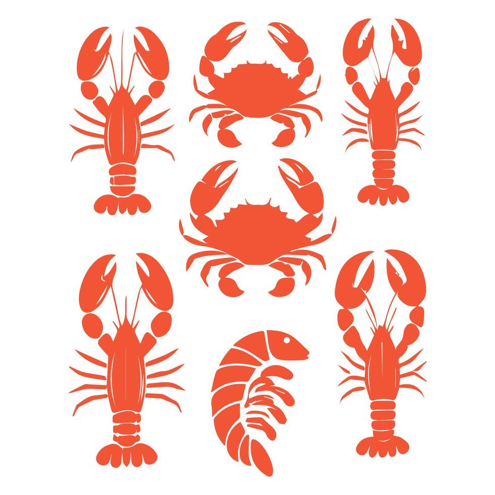 Lobster, shrimp and crab flat illustration. vector