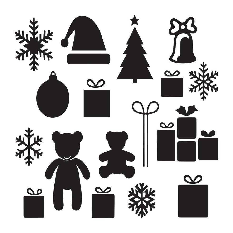 Collection of Christmas elements isolated Silhouettes vector