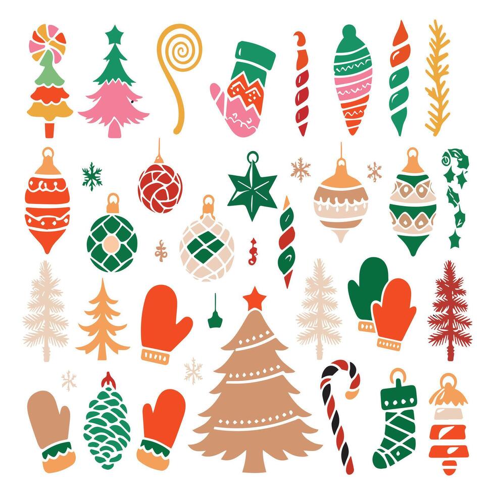 Set of hand draw christmas ornaments. Christmas tree toy.New year and christmas decorations. vector