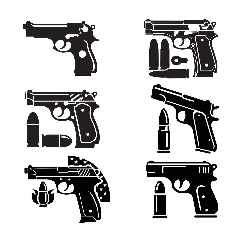 Pistol gun icon, handgun silhouette, black illustration isolated vector