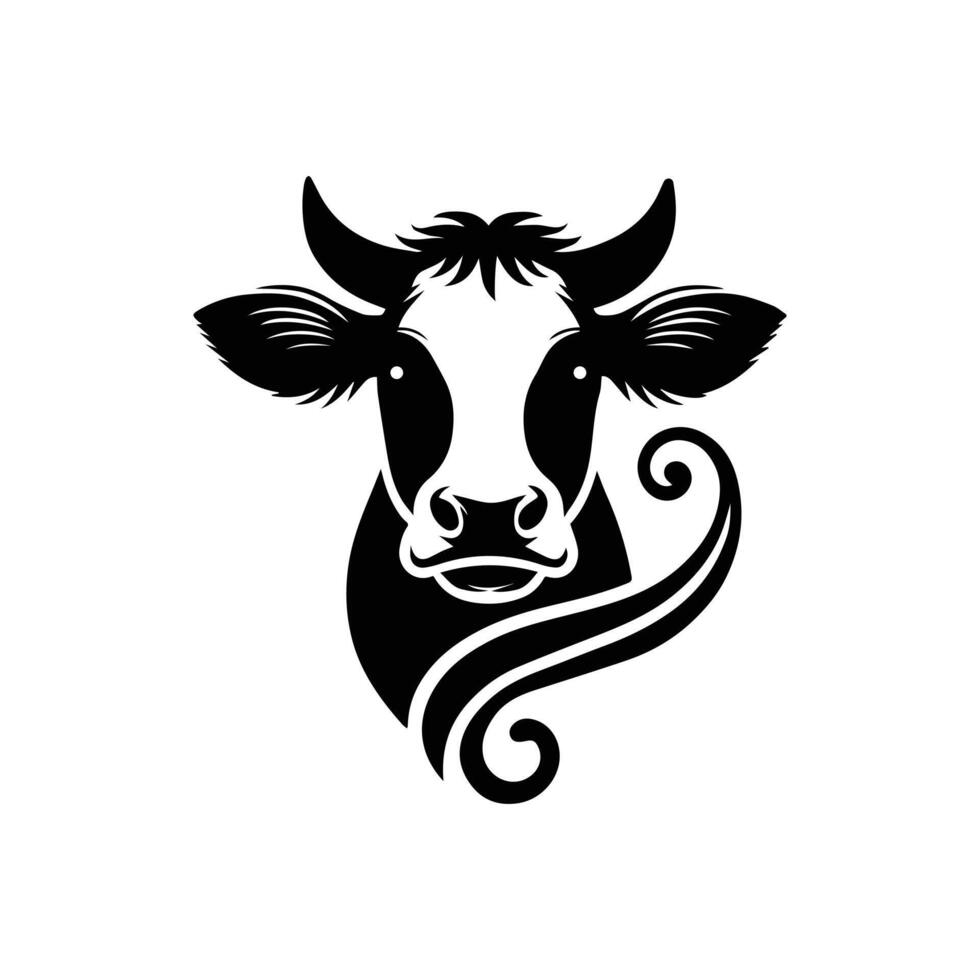 Cow for an icon or symbol isolated, black and white. 2d illustration in logo style. vector