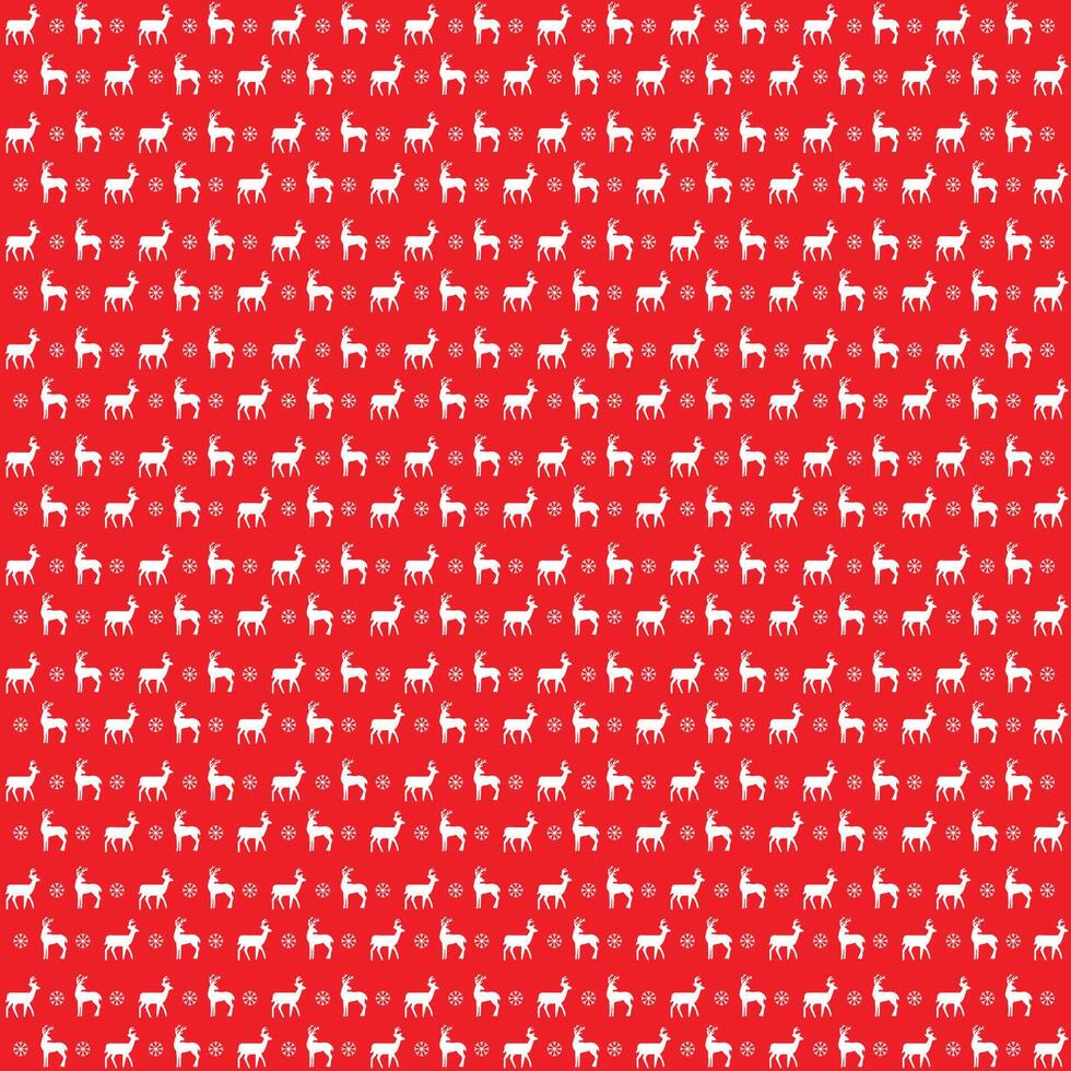 Christmas seamless pattern with reindeer and snowflakes on red background. Winter holiday illustration vector