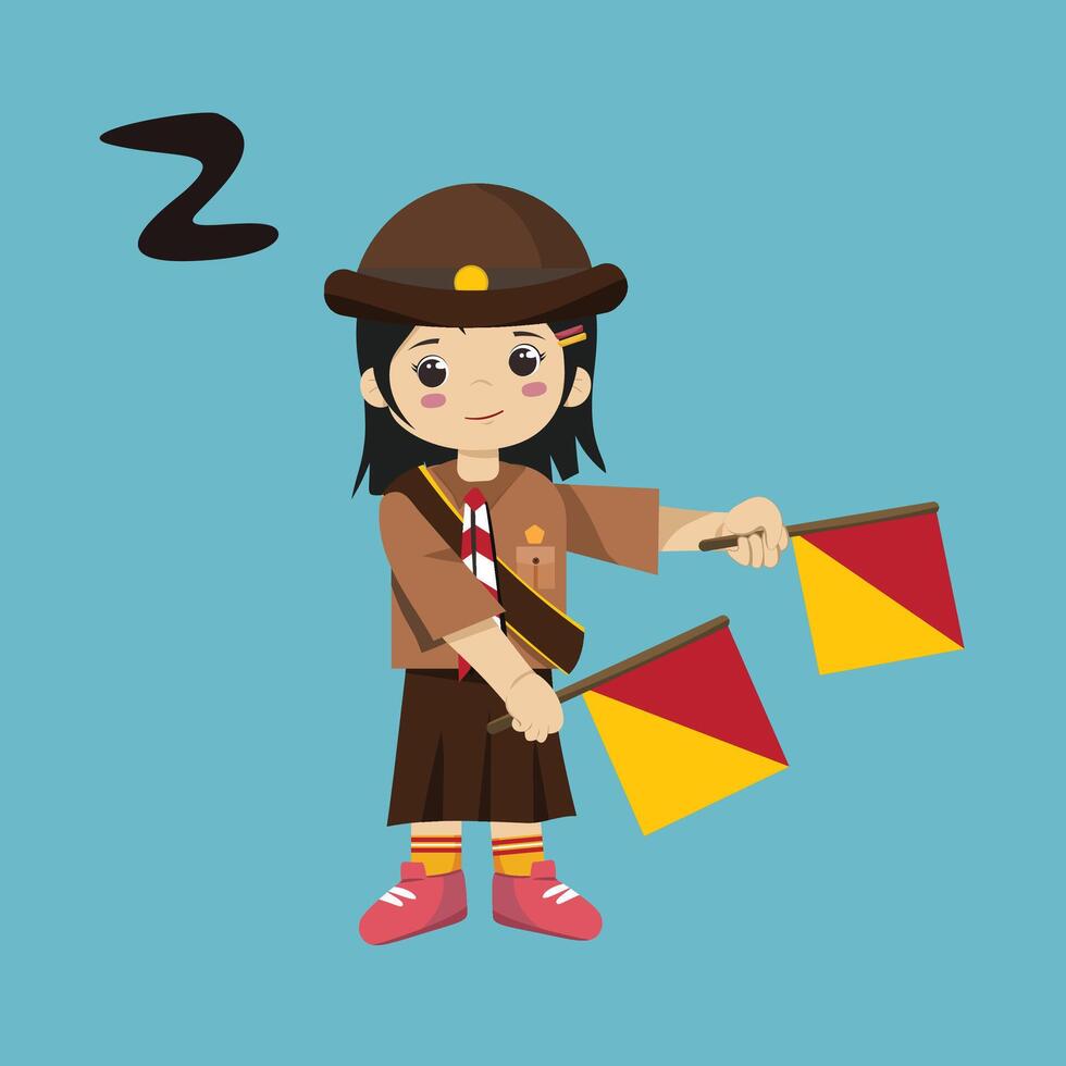 Pramuka girl sandi morse semaphore z a kid student vector
