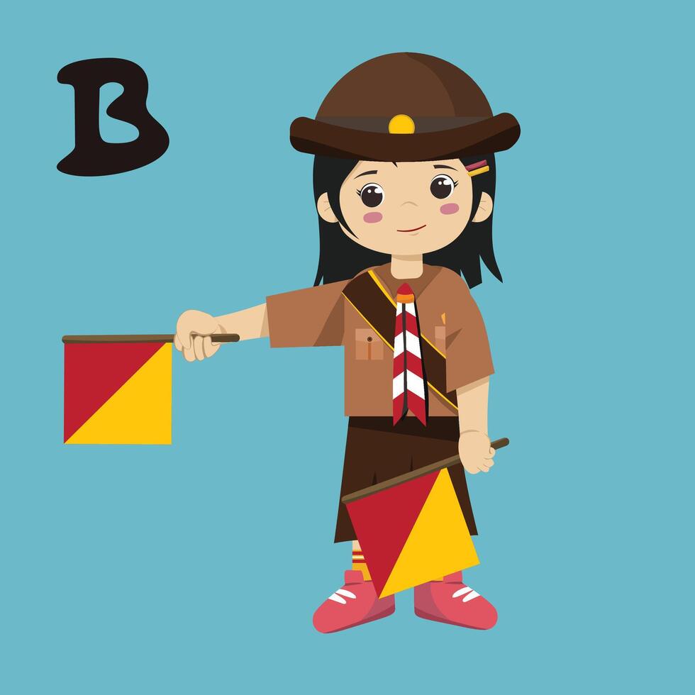Pramuka girl sandi morse semaphore B a kid student vector