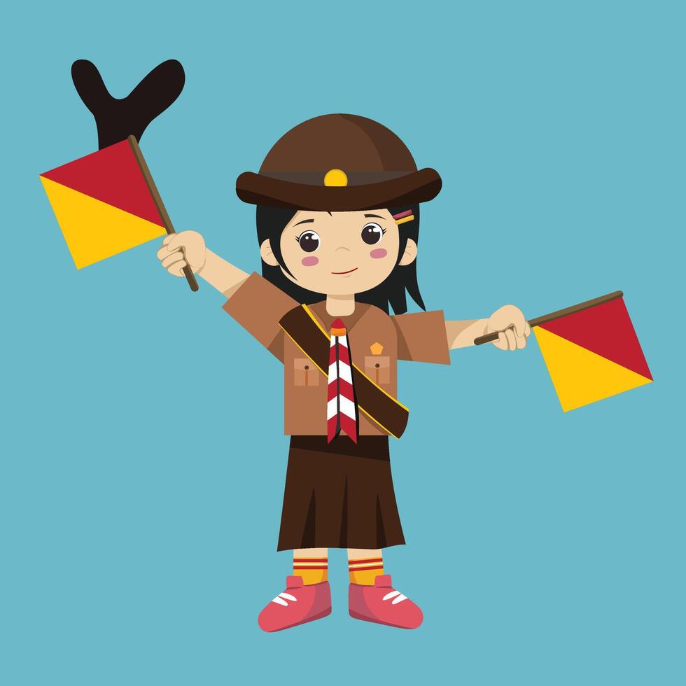Pramuka girl sandi morse semaphore y a kid student vector
