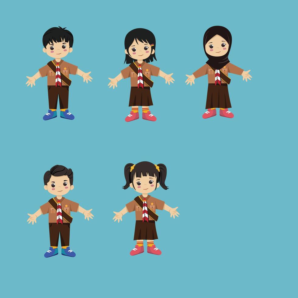 kids with pramuka uniform vector