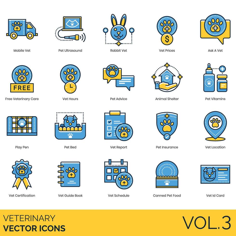 Veterinary icons, set of 9 icons, illustration vector