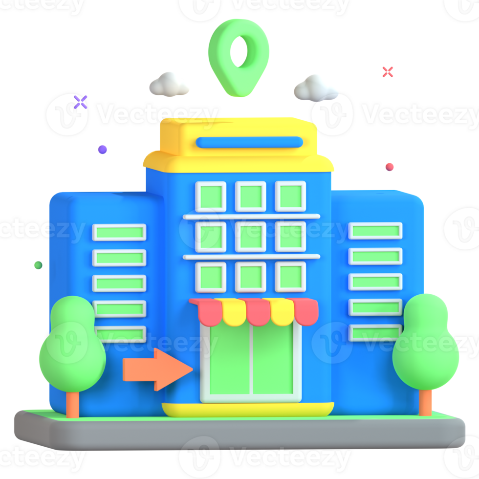 A building with a map pin pointing to it png