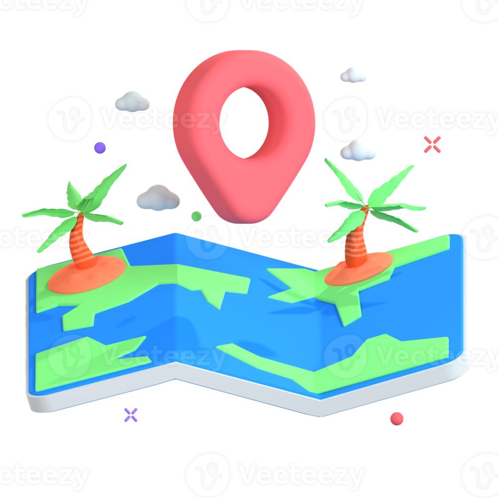 Map pin icon with palm trees and island png