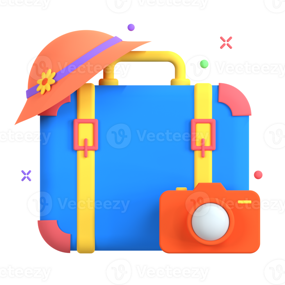 A suitcase and camera with colorful dots png