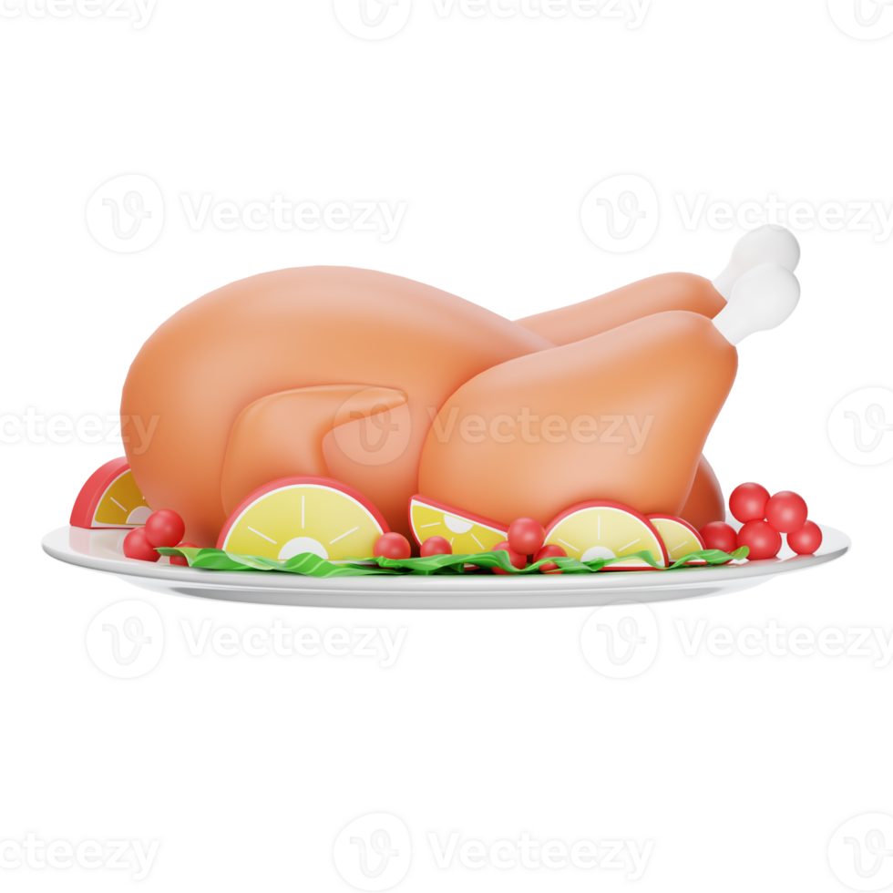 A turkey on a plate with fruit and vegetables png