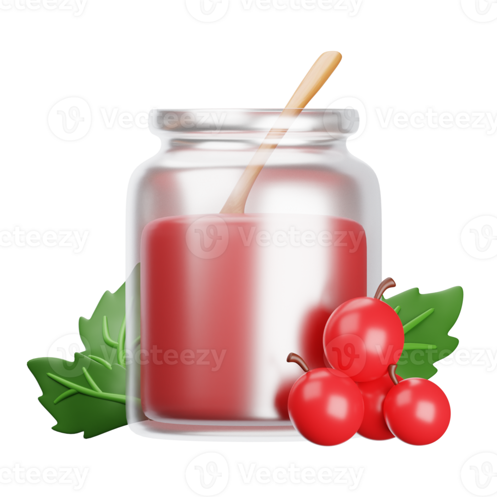 A jar of jam with berries and leaves png