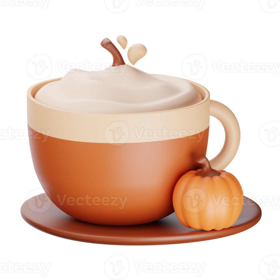 A cup of coffee with whipped cream and a pumpkin png