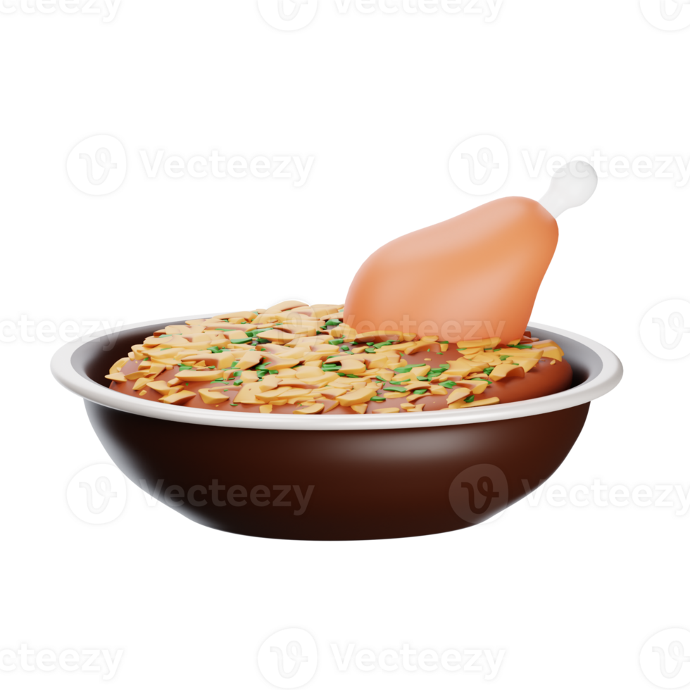 A bowl of food with a chicken in it png