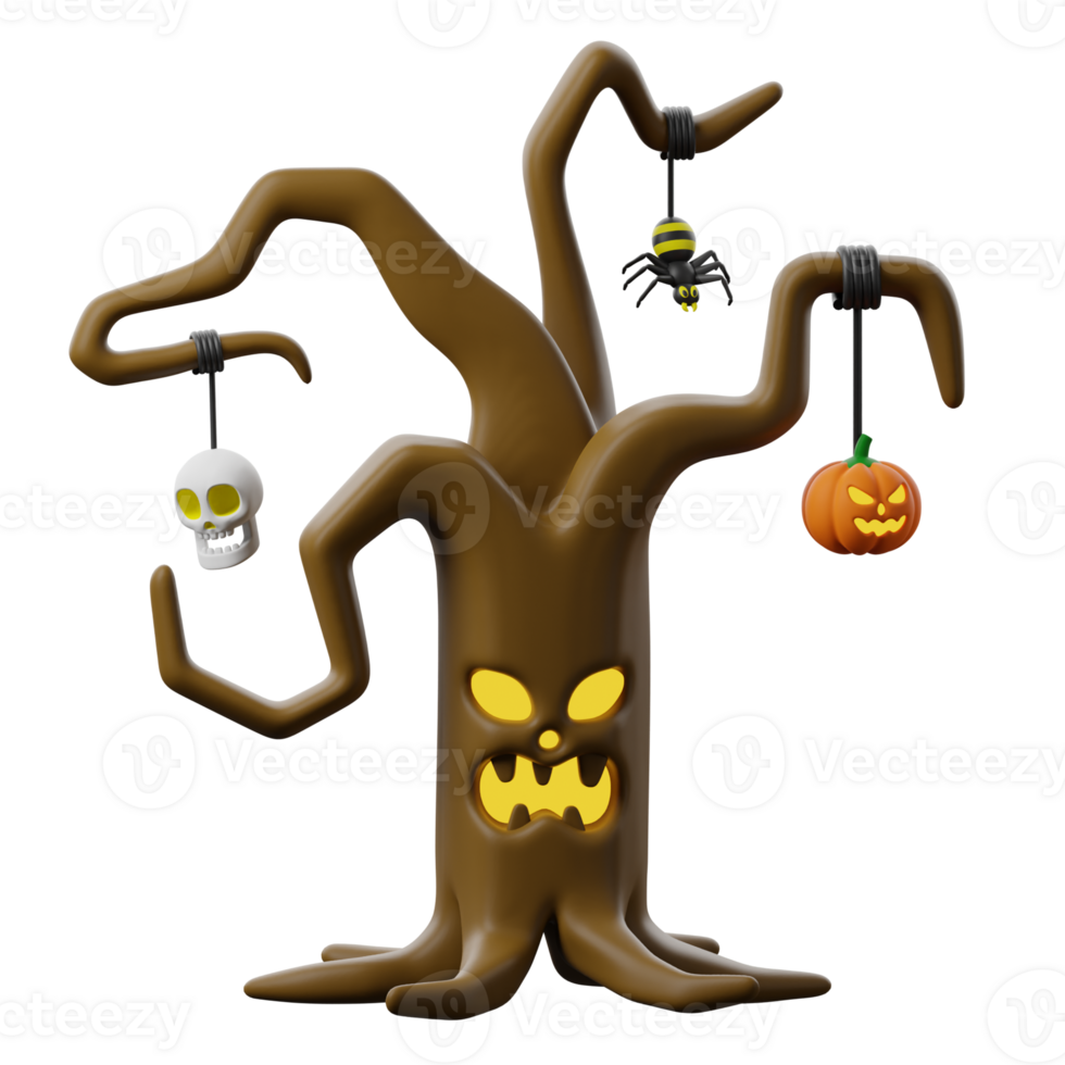 Halloween tree with pumpkins and spiders png